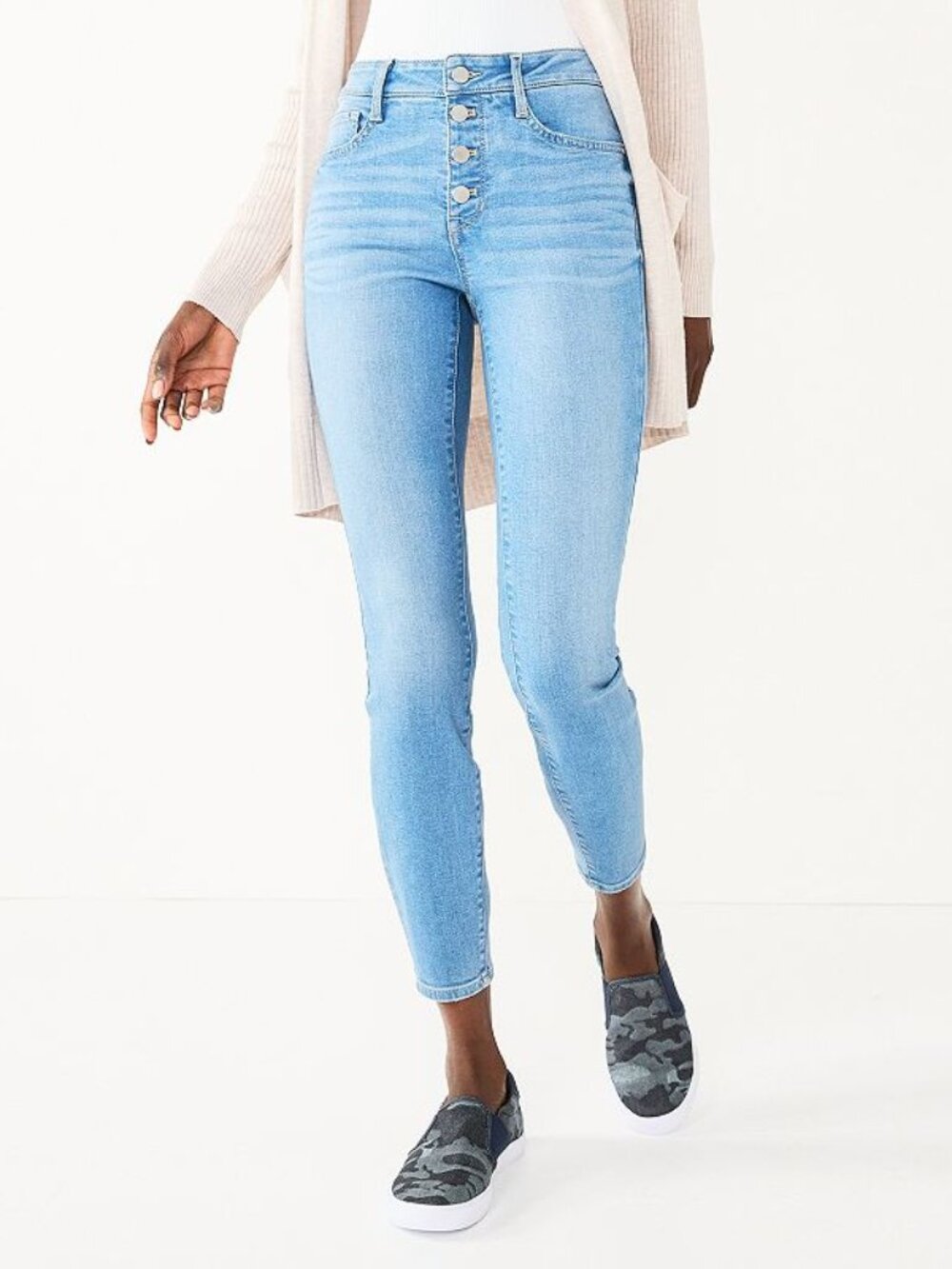 Women's Nine West Petite Button Fly Sculpting Skinny Jeans - Light Wash - 14P